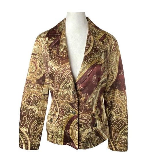 CHICOS Women Paisley Print Blazer Size 0/S Shades of Brown Fall Autumn Career - Picture 1 of 16